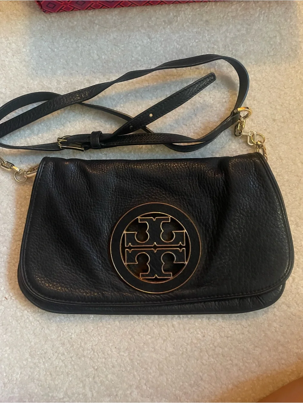 Tory Burch Black Leather Crossbody with Gold Logo Accent - Picture 1 of 4